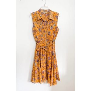 Nanette Lepore Womens Orange and purple‎ Floral Sleeveless Pintuck Shirtdress